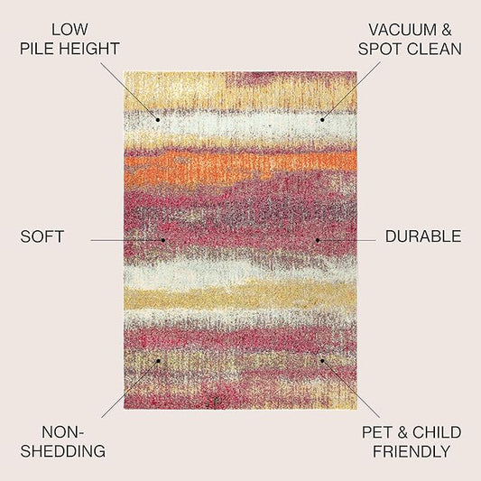 JONATHAN Y Modern Abstract Vintage Cream/Pink Indoor Area Rug, 4x6, Contemporary POP, Transitional, Easy-Cleaning for Living Room, Bedroom, Kitchen, Pet Friendly, Non-Shedding (CTP105B-4)