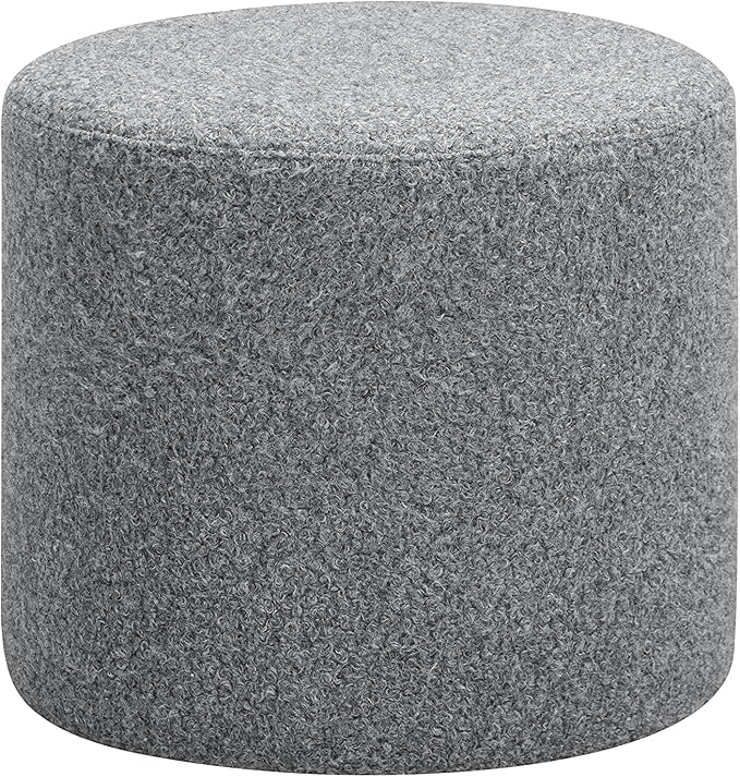 Studio Living Wentworth 19" Round Ottoman, Urban Transitional, Fully Assembled, Faux Sherpa Fabric, Gray