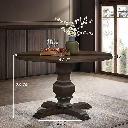Roundhill Furniture Havre Pedestal Base Round Dining Table, Espresso