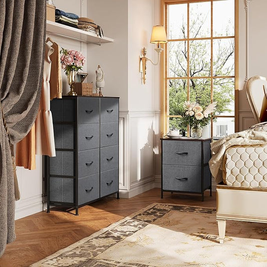 WLIVE 2 Drawer Dresser and 8 Drawer Dresser Set, Storage Tower, Organizer Unit for Bedroom, Hallway, Entryway