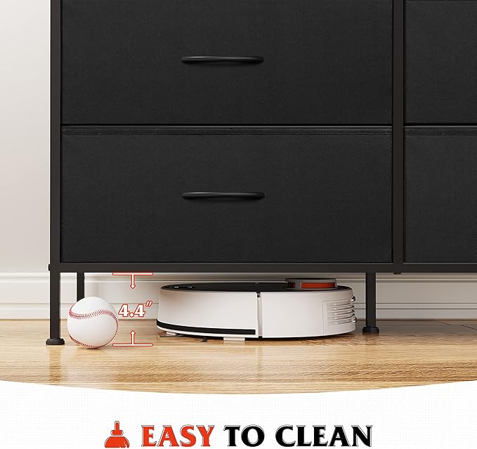 WLIVE Black Dresser for Bedroom with 6 Drawers, TV Stand for 50 Inches TV, Wide Dresser with Metal Frame, Wooden Top, Fabric Dresser for Closet, Hallway, Entryway, Black and Rustic Brown