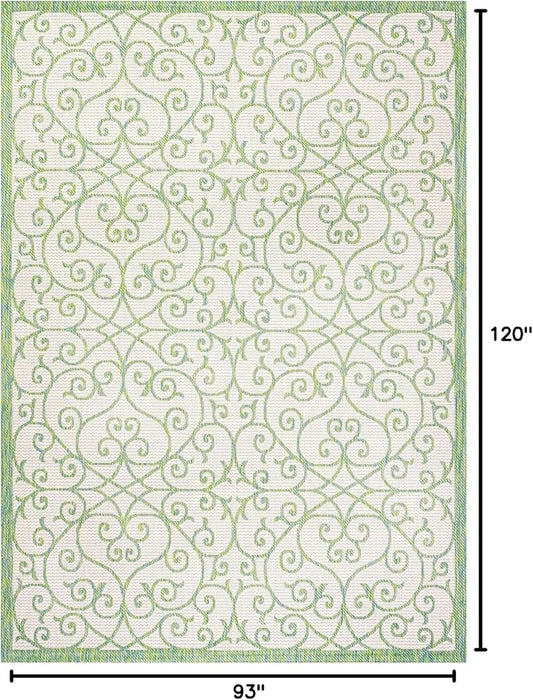 JONATHAN Y Vintage Filigree Indoor Outdoor Area Rug 8X10 Cream/Green, Madrid Textured Weave for Backyard, Patio, Porch, Easy-Cleaning, High Traffic, Pet-Friendly, Non-Shedding (SMB107J-8)