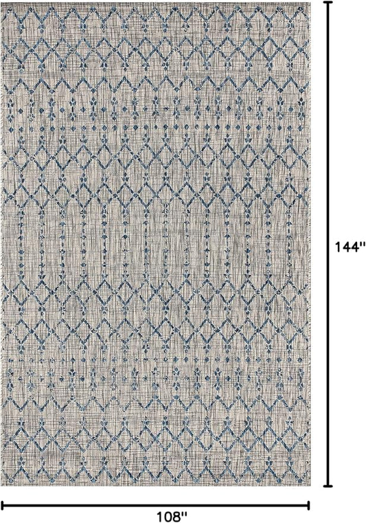 JONATHAN Y Moroccan Geometric Indoor Outdoor Area Rug 9X12 Light Gray/Navy, Ourika Textured Weave for Backyard, Patio, Porch, Easy-Cleaning, High Traffic, Pet-Friendly, Non-Shedding (SMB108A-9)
