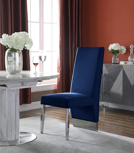 Meridian Furniture Porsha 19" H Velvet Dining Chair in Navy (Set of 2)