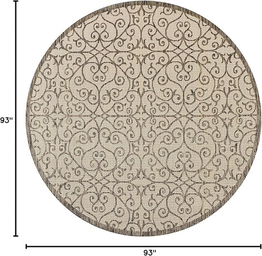 JONATHAN Y Vintage Filigree Indoor Outdoor Round Area Rug 8 Ft Beige/Brown, Madrid Textured Weave for Backyard, Patio, Porch, Easy-Cleaning, High Traffic, Pet-Friendly, Non-Shedding (SMB107B-8R)