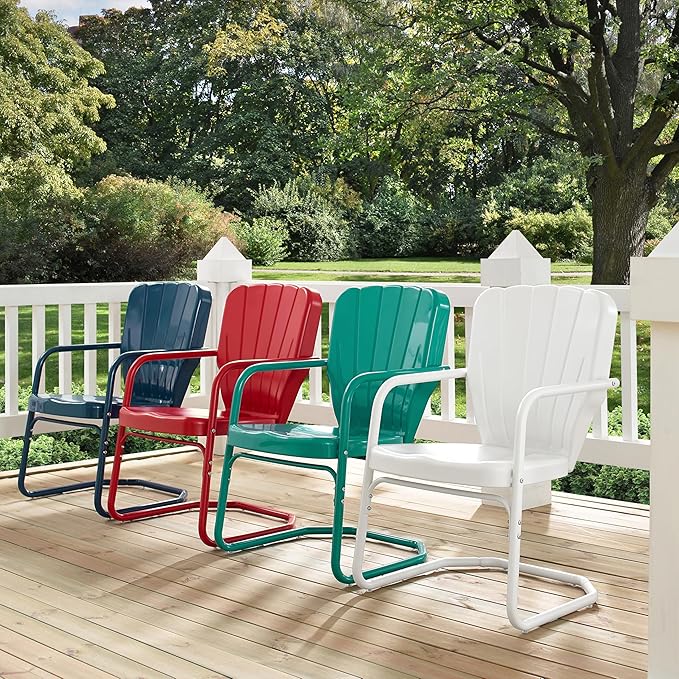 Crosley Furniture Ridgeland 2-Piece Outdoor Chair Set, Retro Metal Patio Chairs for Dining, Porch, Deck, Navy