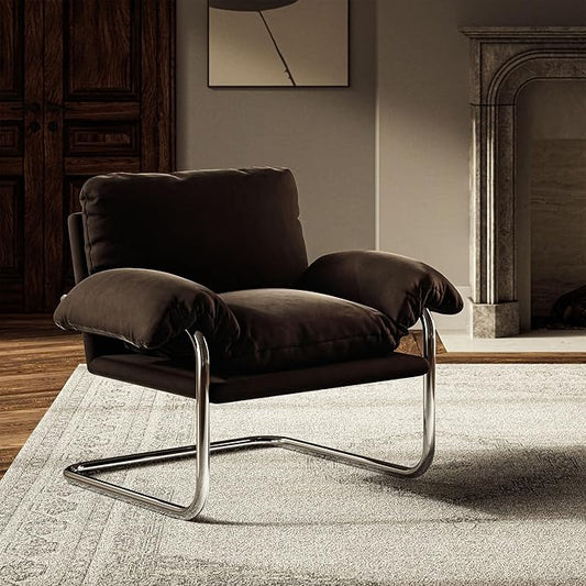 Modway Ansel Performance Velvet Accent Chair in Chocolate Brown - Stain-Resistant Velvet Lounge Chair for Living Room, Bedroom - Corner Reading Chair with Arms and Removable Cushions
