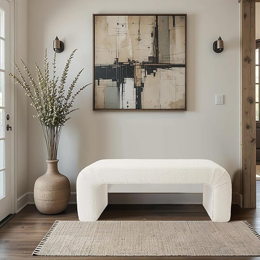Spatial Order Modern Arch Channel Bench | Bench for Living Room & Bedroom | Decorative Home Furniture - Cream Boucle