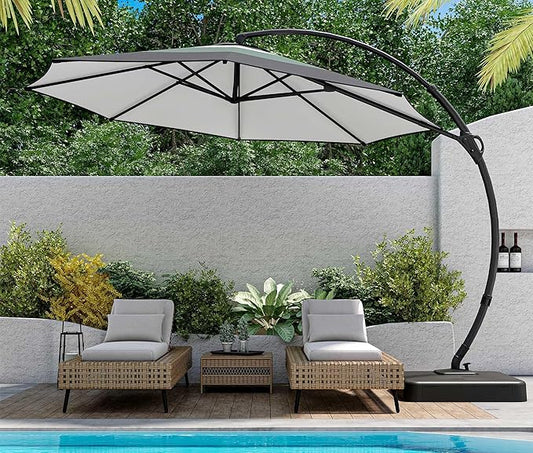 LAUSAINT HOME Outdoor Patio Umbrella with Base included, Deluxe Curvy Cantilever Umbrella Heavy Duty Offset Hanging Umbrella