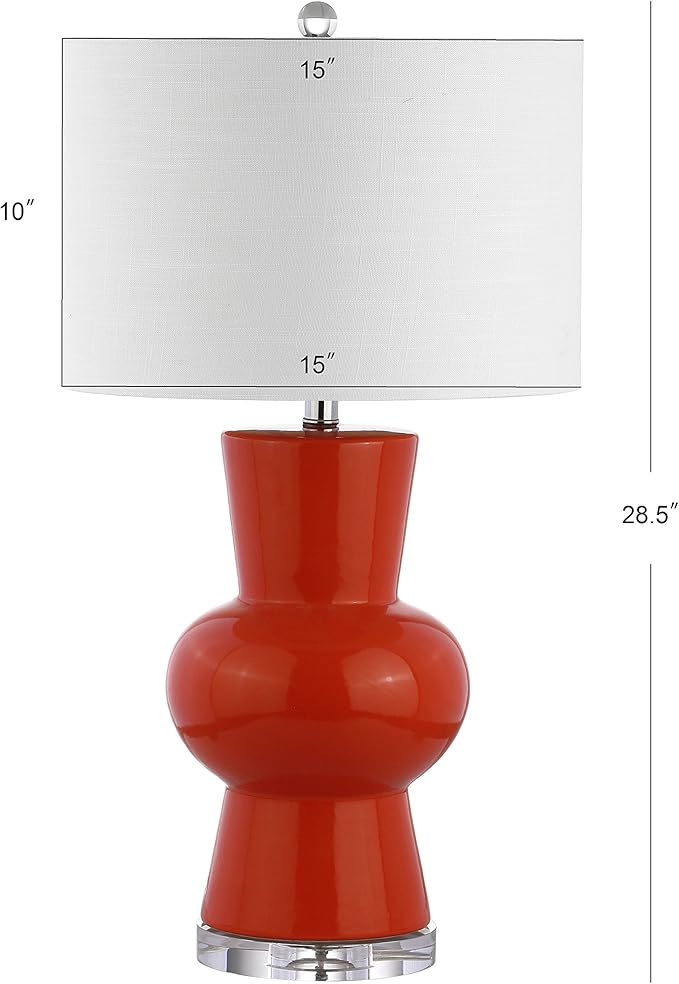 JONATHAN Y 28.5" Coral Ceramic Table Lamp for Living Room Bedroom Nightstand, Modern Hourglass LED Bedside Lamp with Crystal Base and Linen Shade (JYL4027C)