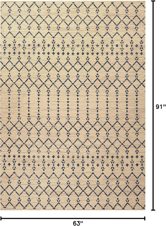 JONATHAN Y Moroccan Geometric Indoor Outdoor Area Rug 5X8 Beige/Navy, Ourika Textured Weave for Backyard, Patio, Porch, Easy-Cleaning, High Traffic, Pet-Friendly, Non-Shedding (SMB108H-5)
