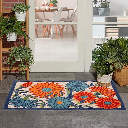 Nourison Home Aloha Multicolor 2'8" x 4' Area Rug - Easy Clean, Non Shedding, Bed Room, Living Room, Dining Room, Kitchen (3' x 4')