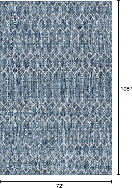 JONATHAN Y Moroccan Geometric Indoor Outdoor Area Rug 6X9 Navy/Light Gray, Ourika Textured Weave for Backyard, Patio, Porch, Easy-Cleaning, High Traffic, Pet-Friendly, Non-Shedding (SMB108B-6)