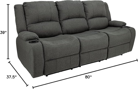 RecPro Charles Powered Double RV Wall Hugger Recliner Sofa | RV Loveseat | RV Furniture | Cloth (Fossil, 80")