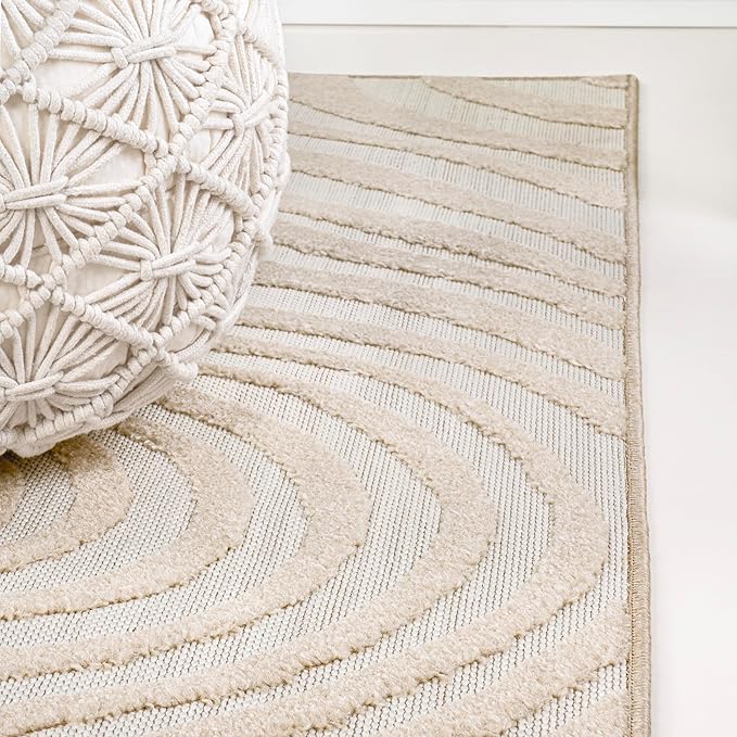 JONATHAN Y Maribo High-Low Abstract Striped Beige/Cream 2x8 Indoor/Outdoor Runner Rug for Patio, Backyard, Living Room, Bedroom, Office, Hose-Washable (SCN103D-28)