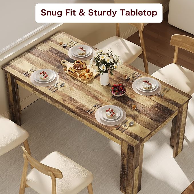 Garvee Wood Farmhouse Dining Table for 4-6, Heavy Duty Large Kitchen Table, 63 Inches Long Rectangular Dining Room Tables with Strong Legs, Thickness Tabletop, for Big Family, Dinette, Rustic Brown
