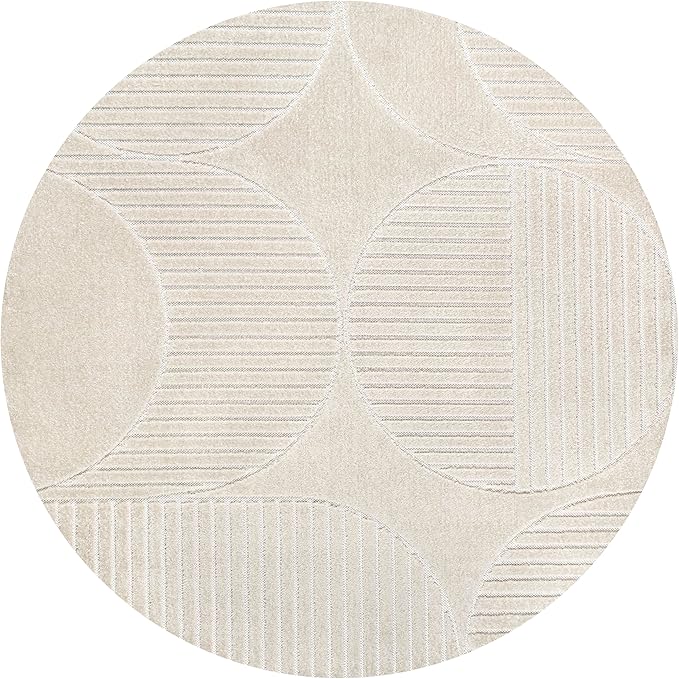 JONATHAN Y Nordby High-Low Arch Striped Ivory/Cream 8' Round Indoor/Outdoor Area Rug, Pet Friendly, Non-Shedding, Stain Resistant, Easy-Cleaning for Backyard, Patio, (SCN104B-8R)