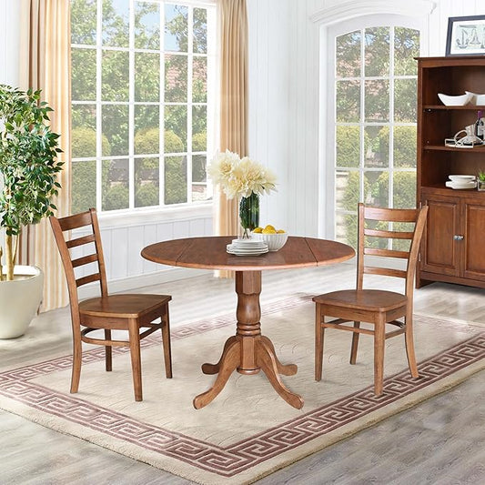 IC INTERNATIONAL CONCEPTS 42" Solid Wood Dual Drop Leaf Table with 2 Emily Side Chairs in an Oak Finish