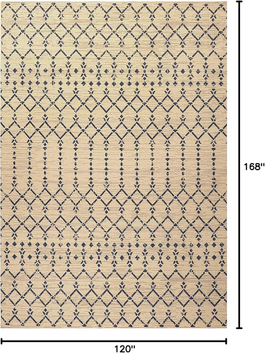 JONATHAN Y Moroccan Geometric Indoor Outdoor Area Rug 10X14 Beige/Navy, Ourika Textured Weave for Backyard, Patio, Porch, Easy-Cleaning, High Traffic, Pet-Friendly, Non-Shedding (SMB108H-14)