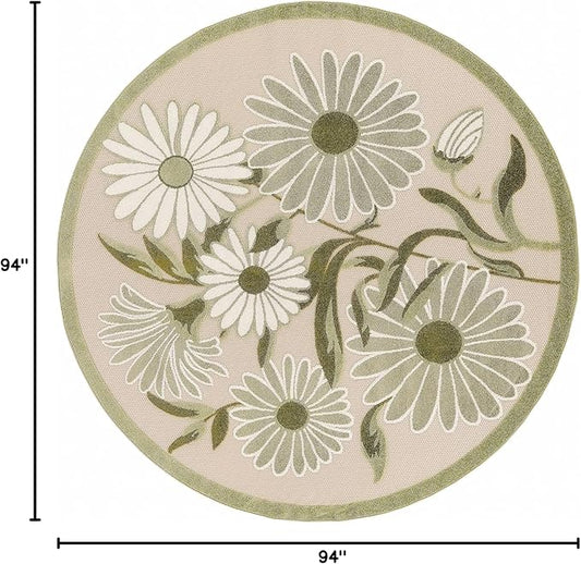 Nourison Home Aloha Ivory Green 7'10" x Round Area Rug - Easy Clean, Non Shedding, Bed Room, Living Room, Dining Room, Kitchen (8' x Round)