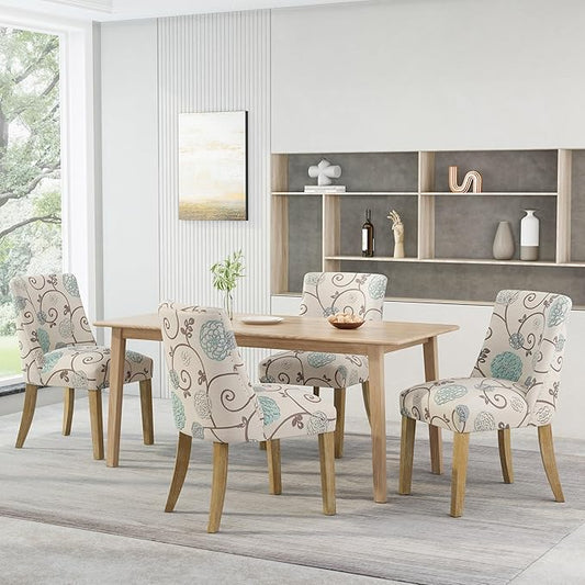 Christopher Knight Home Frances Dining Chair, 19.75 "W x 24.75 "D x 35 "H, Beige and Blue Floral + Natural Brown, Set of 4