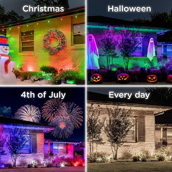 Enbrighten Vibe Eternity Garden Lights, 50ft, 12 RGBWIC LEDs, Waterproof, Uplights, Outdoor Landscape Lighting, Home Exterior Spotlight, Smart App, Compatible with Alexa, Google Home, 83790