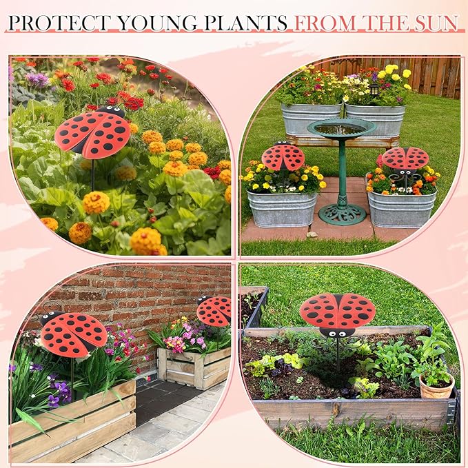 Reallnaive Small Metal Plant Umbrella for Outdoor Bee Garden Decor Umbrella Plants Shade Cover Sunshade Disk Outdoor for Potted Live Decor