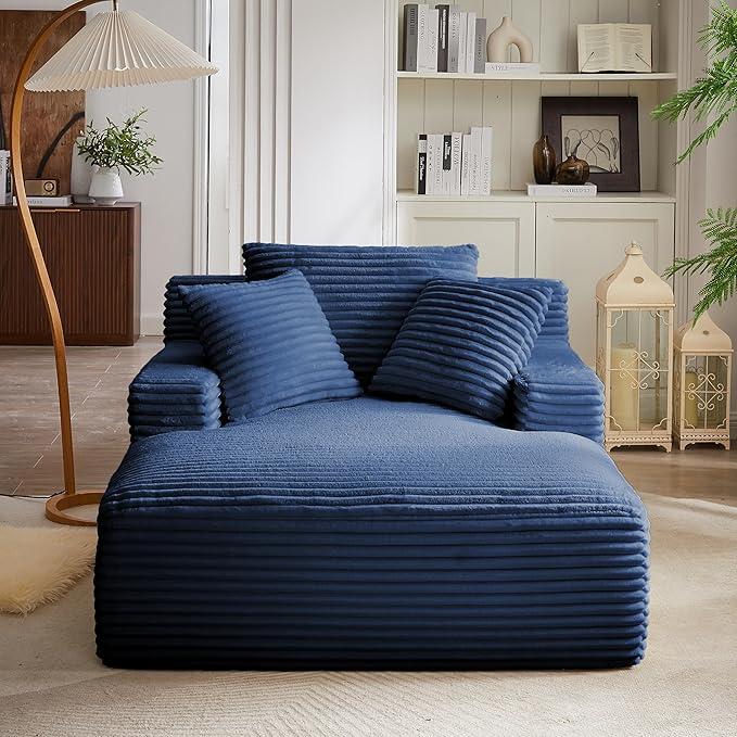 49.2" Full Foam Oversized Chaise Lounge Chair Cozy Cloud Couch, Modern Plush Corduroy Upholstered Sleeper Sofa Daybed with 3 Throw Pillows and Wide Armrest for Living Room, No Assembly Required
