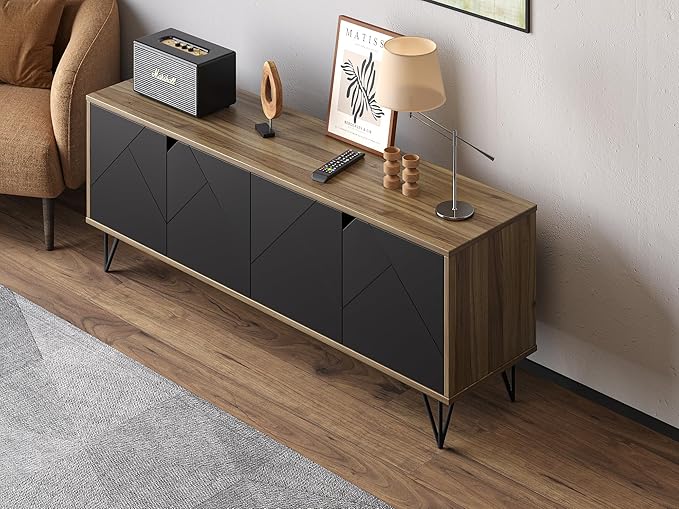 Mid Century Modern TV Stand Console for Living Room (55 to 65 Inch Television) Black and Brown with Storage Cabinets, Modern Designs by Crafts and Comfort