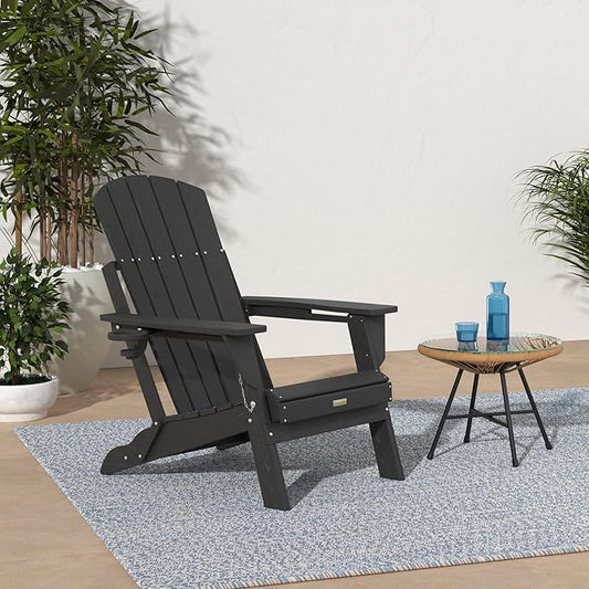 Adirondack Chair with Cup Holder: Folding Adirondack Chairs Plastic HDPE Material Furniture - Composite Fire Pit Chairs Foldable for Outdoor/Backyard/Garden/Lawn/Deck/Porch/Patio