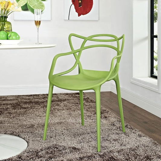 Modway Entangled Modern Molded Plastic Kitchen and Dining Room Arm Chair in Green - Fully Assembled