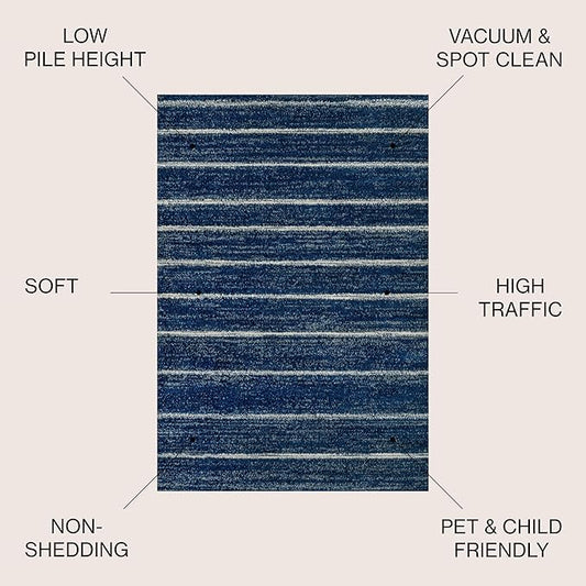 JONATHAN Y Williamsburg Minimalist Stripe Navy/Cream Indoor Area Rug, 5x8, Contemporary, Modern, Easy-Cleaning for Living Room, Bedroom, Kitchen, Pet Friendly, Non-Shedding (MOH201C-5)