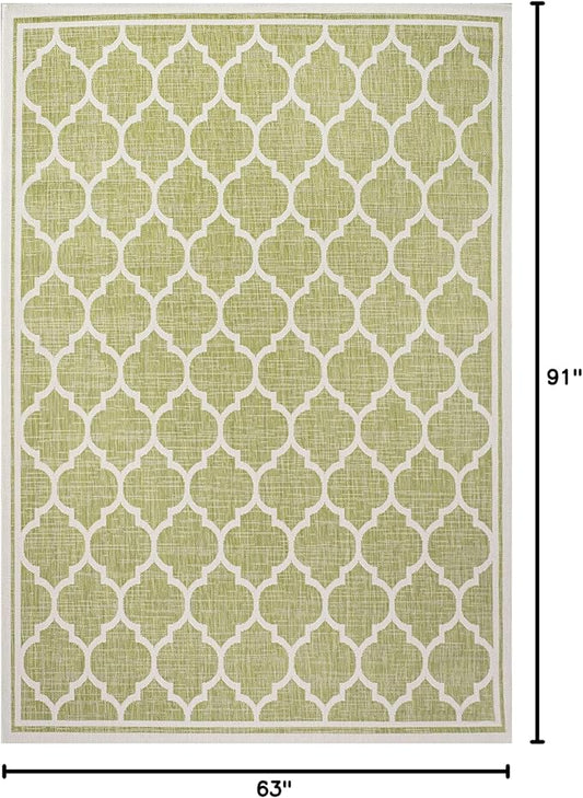 JONATHAN Y Moroccan Trellis Indoor Outdoor Area Rug 5X8 Green/Cream, Trebol Textured Weave for Backyard, Patio, Porch, Easy-Cleaning, High Traffic, Pet-Friendly, Non-Shedding (SMB109G-5)