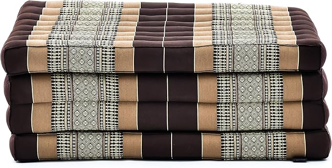 Leewadee Trifold Mattress Standard – Comfortable Thai Massage Pad, Foldable Floor Mattress Filled with Kapok, Perfect to Use as a Sleeping Mat 79 x 28 inches, Brown