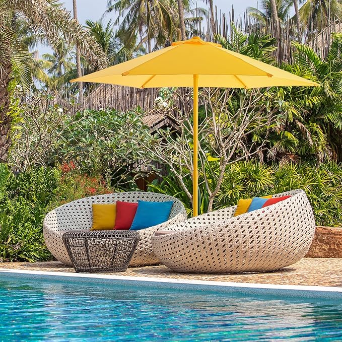 HOMSHADE Outdoor Patio Umbrella - Market Table Pool Deck Umbrella with Push Button Tilt, Crank, UPF50+ UV Protection and Sturdy Ribs, 3-Year Fade Resistance, 220GSM Solution-Dyed Fabric (No base)