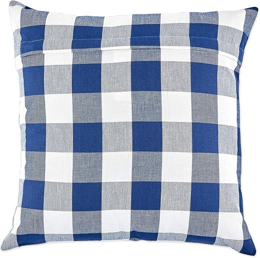 DII Decorative Square Throw Pillow Cover Collection Cotton, Machine Washable, Hidden Zipper, 18x18, Navy Gingham, 4 Piece