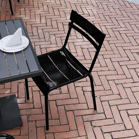 Flash Furniture Nash Commercial Grade Steel Stack Chair, Indoor-Outdoor Armless Chair with 2 Slat Back, Set of 4, Black