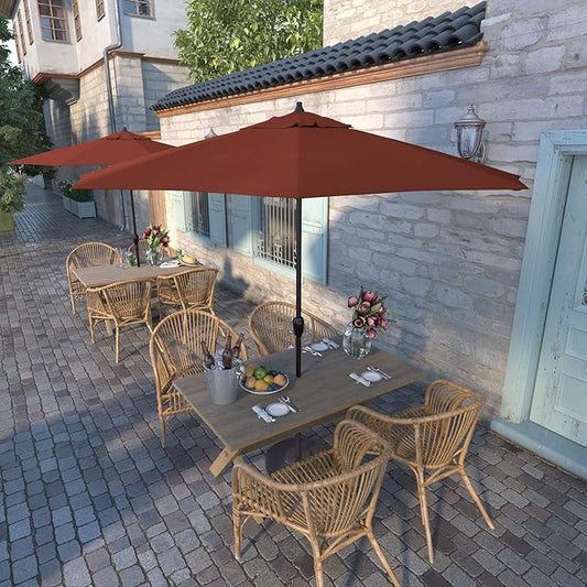 California Umbrella 12-Year Protection 9-Ft Outdoor Patio Umbrella, Sunbrella Fade-Resistant Acrylic Fabric, Auto Tilt and Crank, Heavy-Duty Aluminum Frame/Reinforced Ribs, Bronze Pole, Terracotta