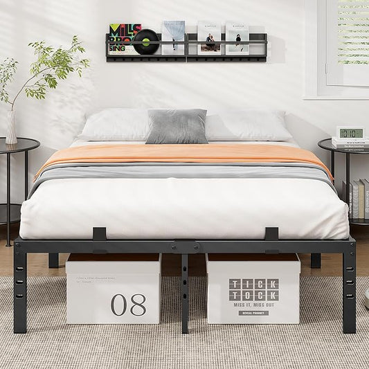 BedsPick 14 Inch Queen Bed Frame, Metal Platform Bed Frame Queen Size with 6 Anti-Slip Mattress Retainers, Heavy Duty Sturdy Mattress Foundation, Easy Assembly, Noise Free, No Box Spring Needed, Black