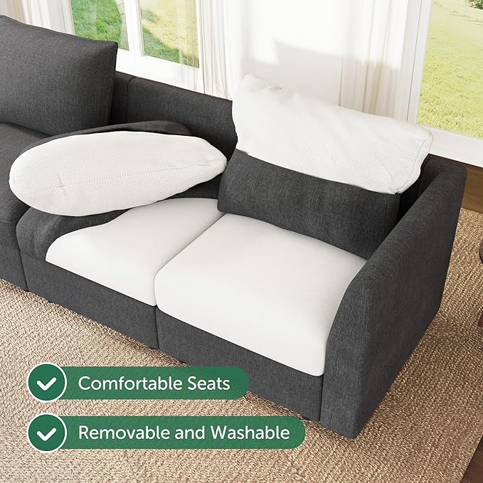 HONBAY Modular Sectional Sofa with Storage L Shaped Sectional Sofa, Convertible Couches for Living Room - Snowflake Velvet Grey