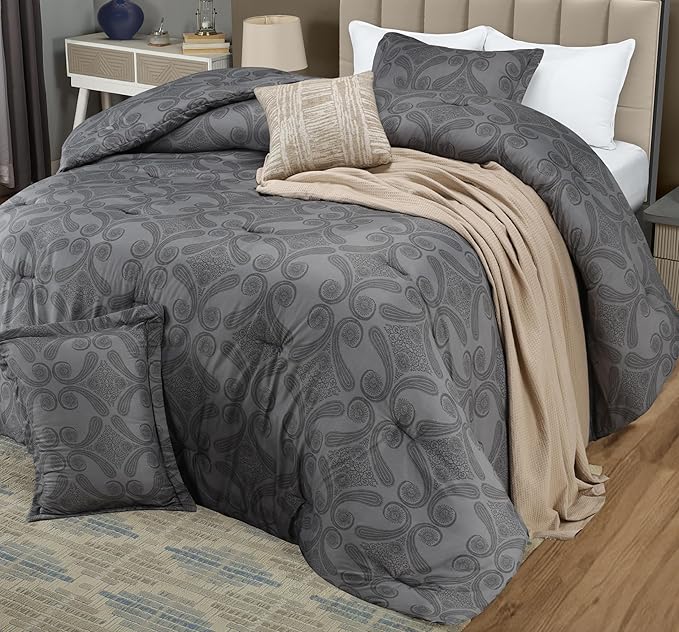 Queen Comforter Set 3 Piece Paisley Grey by Utopia Bedding Floral Comforters Queen Size Bedding Comforters Set Down Alternative Soft Bed Set 1 Comforter(88 x 88 inches) 2 Pillow Shams(20 x 26 inches)