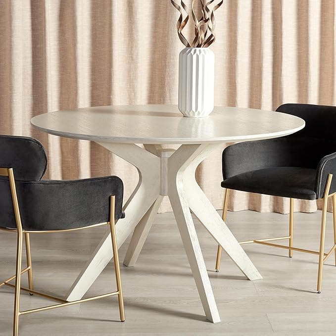 SAFAVIEH Couture Collection – Carolee White Washed 46-Inch Round Dining Table, Farmhouse Dining Table for Kitchen or Dining Room, Seats Up to 4 (SFV2134A)