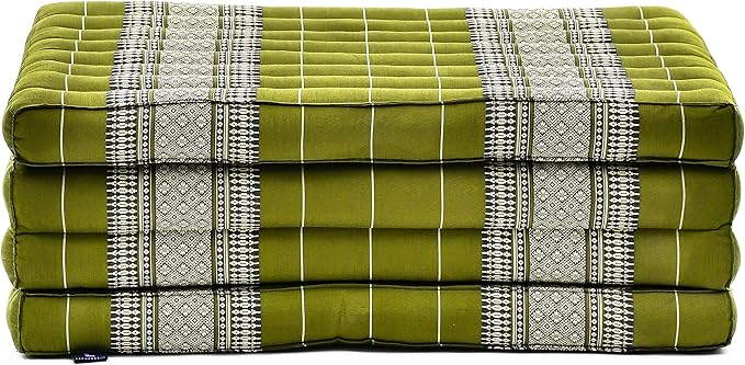 Leewadee Trifold Mattress Standard – Comfortable Thai Massage Pad, Foldable Floor Mattress Filled with Kapok, Perfect to Use as a Sleeping Mat 79 x 28 inches, Green