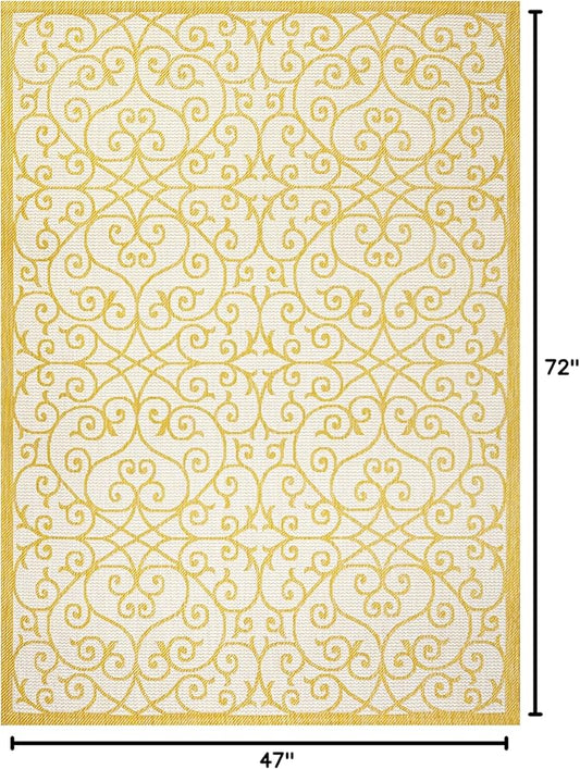 JONATHAN Y Vintage Filigree Indoor Outdoor Area Rug 4X6 Cream/Yellow, Madrid Textured Weave for Backyard, Patio, Porch, Easy-Cleaning, High Traffic, Pet-Friendly, Non-Shedding (SMB107D-4)