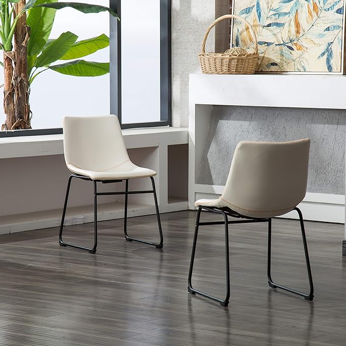 Roundhill Furniture Lotusville Vintage PU Leather Dining Chairs, Set of 2, White