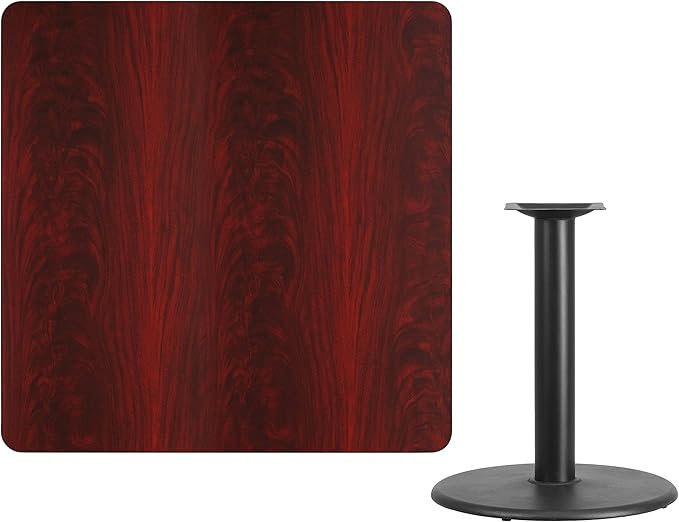 Flash Furniture Graniss 42'' Square Mahogany Laminate Table Top with 24'' Round Table Height Base