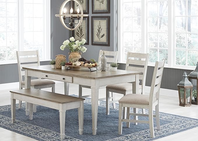 Signature Design by Ashley Skempton Farmhouse Rectangular Dining Room Table with Storage, White & Light Brown