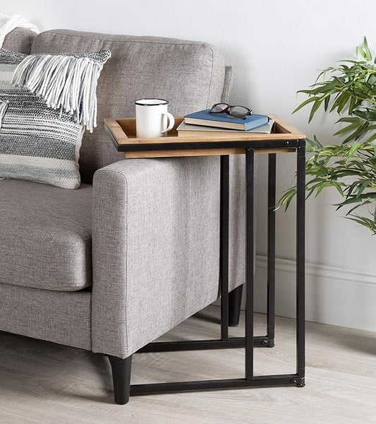 Kate and Laurel Lockridge Industrial Modern Farmhouse Wood and Metal Sofa Foldable Side C-Table, Light Rustic Brown and Black