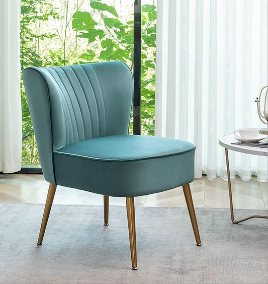 Modern Velvet Accent Chair for Living Room, Bedroom, or Entryway, Stylish and Comfortable Armless Design with Metal Legs, Teal