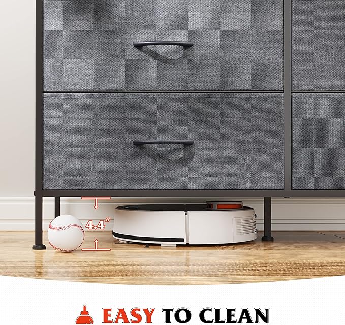 WLIVE Dresser for Bedroom with 6 Drawers, Wide Dresser TV Stand for 50 Inches TV, Gray Dresser with Metal Frame, Wooden Top, Fabric Dressers for Bedroom, Living Room, Hallway, Dark Gray